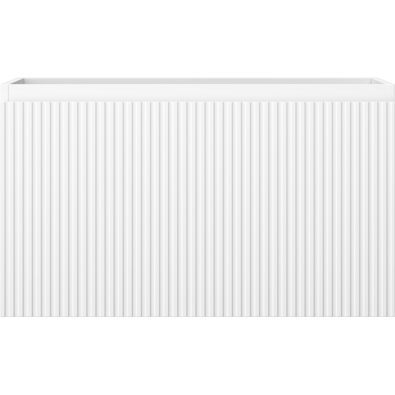 Underskap til servant i hvit matt med én skuff og riflet front, sett rett forfra.