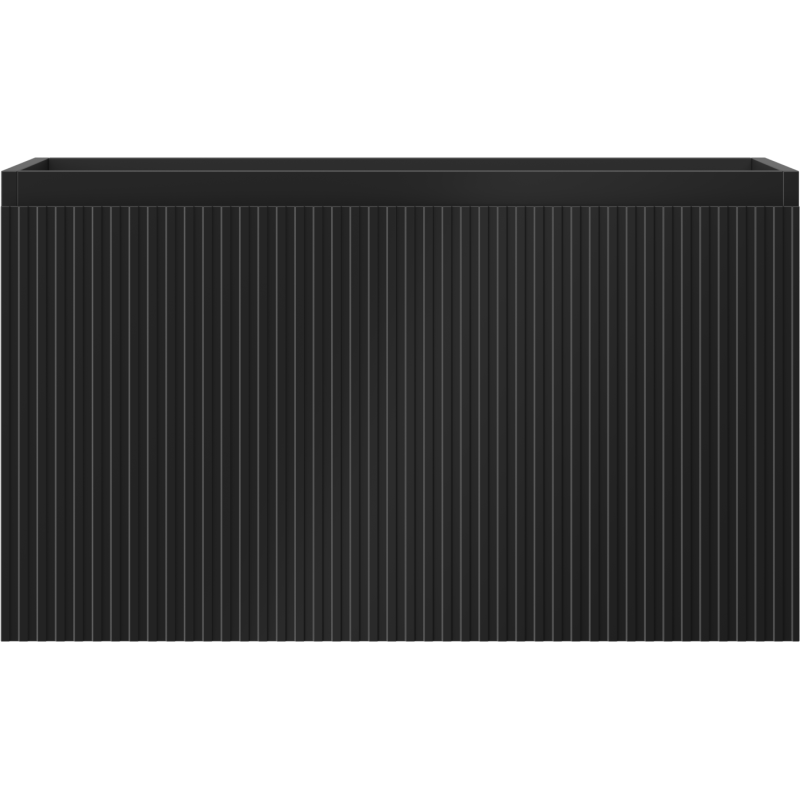 Underskap til servant i svart matt metall med riflet front, sett rett forfra, moderne og minimalistisk design.