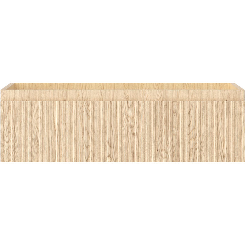 Underskap til servant i eik med riflet front, én skuff, sett rett forfra med åpen toppkant.