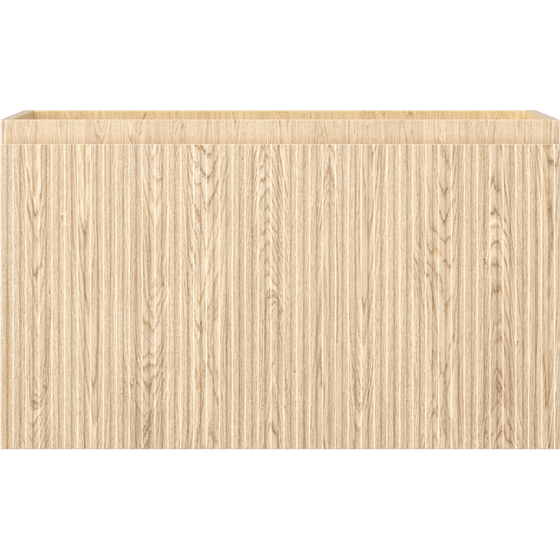 Underskap til servant i eik, 80 cm bredde, med riflet front og én skuff, sett rett forfra.