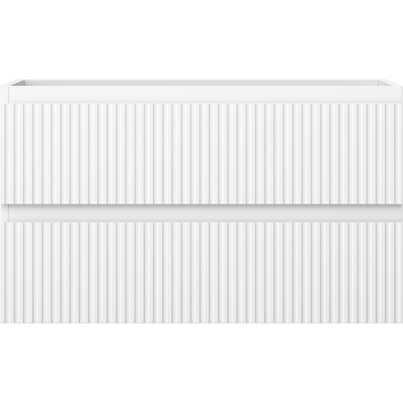 Underskap til servant i hvit matt med to skuffer og riflet front, sett forfra.