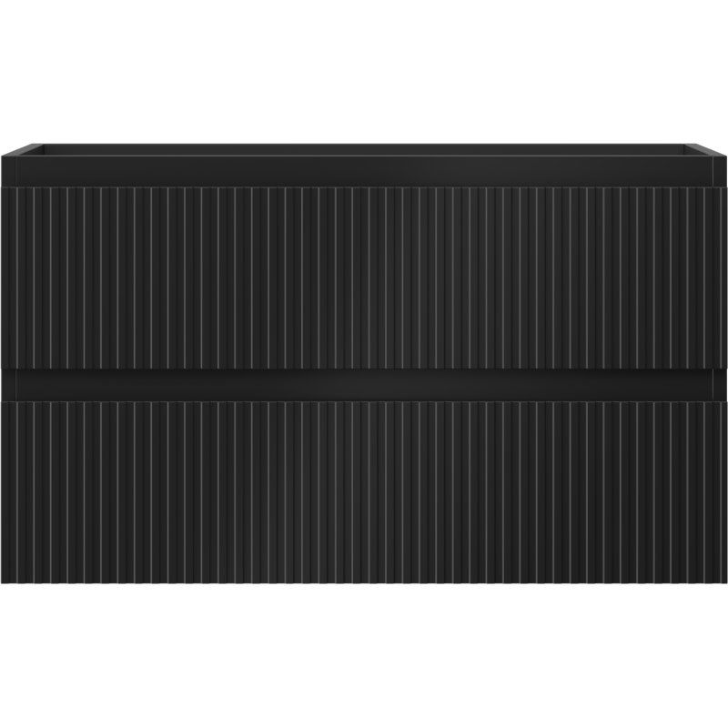 Underskap til servant i svart matt med vertikale riller, sett rett forfra, Mexen Rivel 80 cm.