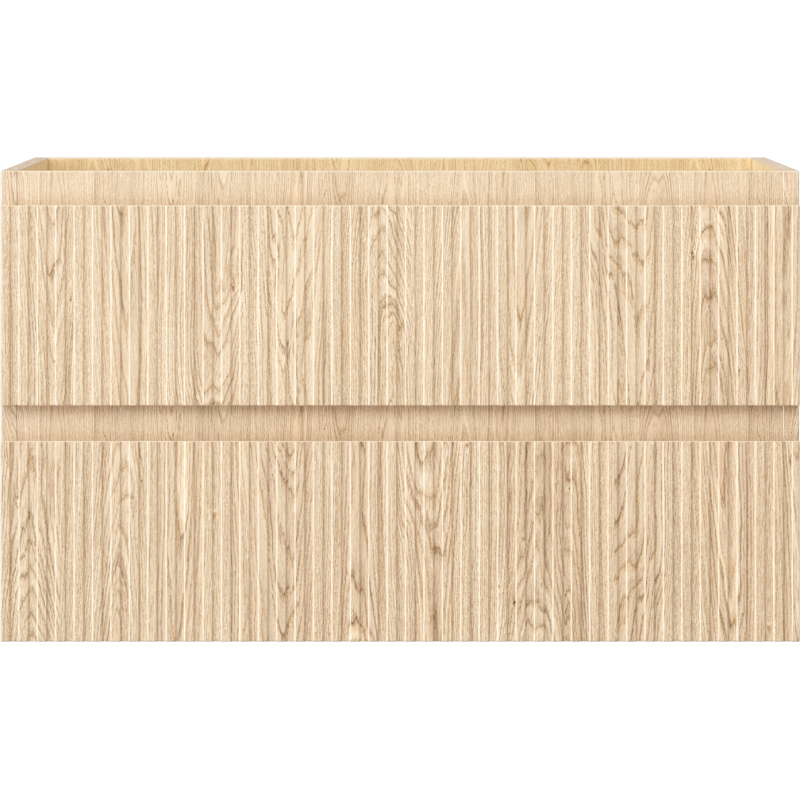 Underskap til servant i eik med riflet front og to skuffer, frontvisning.