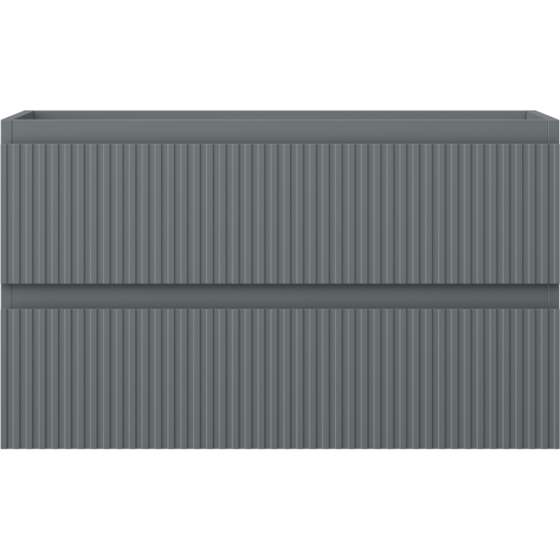 Underskap til servant i grafitt matt med vertikale riller og to skuffer, sett rett forfra.