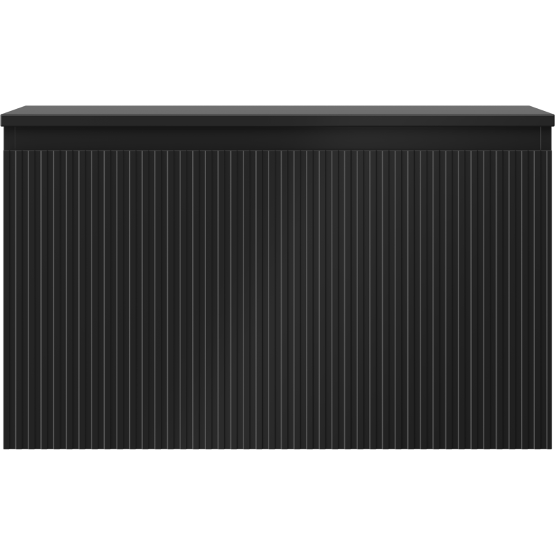 Underskap til servant i svart matt med vertikale riller, sett rett forfra.