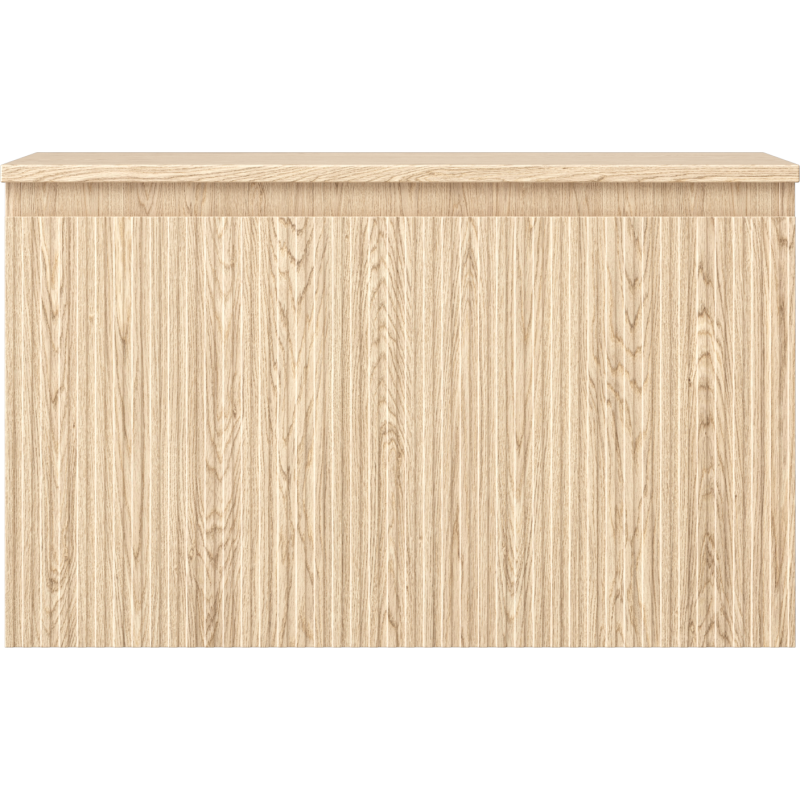 Underskap til servant 80 cm i lys eik med riflet front, sett rett forfra uten synlige håndtak.