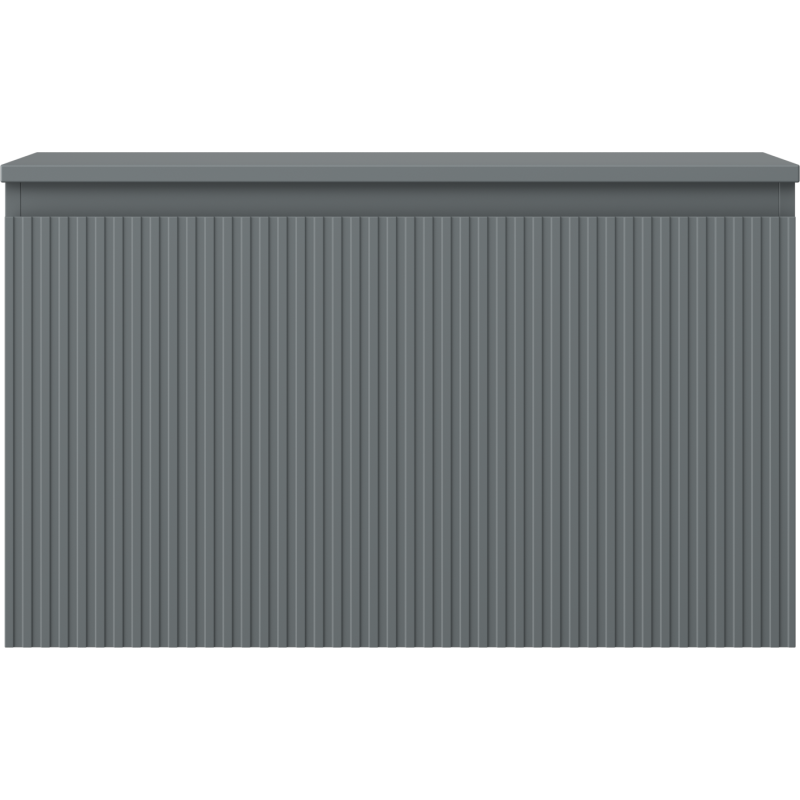 Underskap til servant i grafitt matt med riflet front, sett rett forfra med tydelig vertikal struktur.