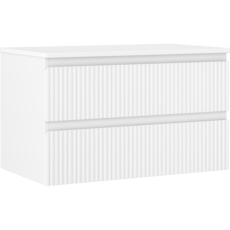 Servantskap 80 cm hvit matt med to skuffer i ribbet mønster og integrerte håndtak.