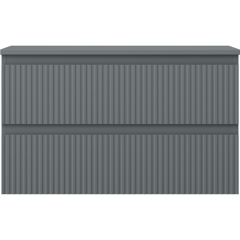 Underskap til servant 80 cm i grafitt matt med to skuffer og vertikale riller på fronten.