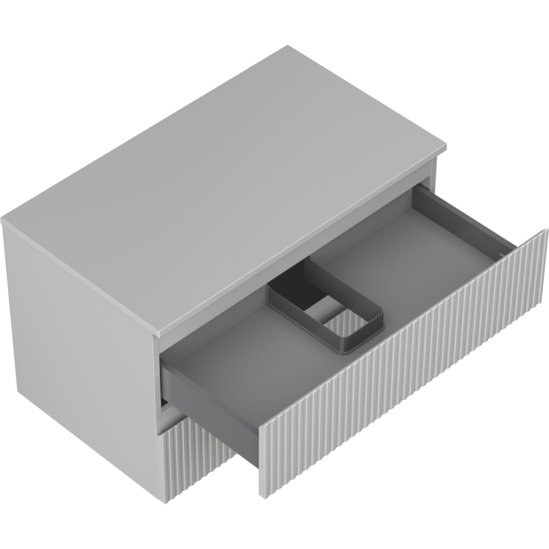 Servantskap uten vask 80 cm Mexen Rivel i grå matt, åpen skuff med organisering og riflet front.