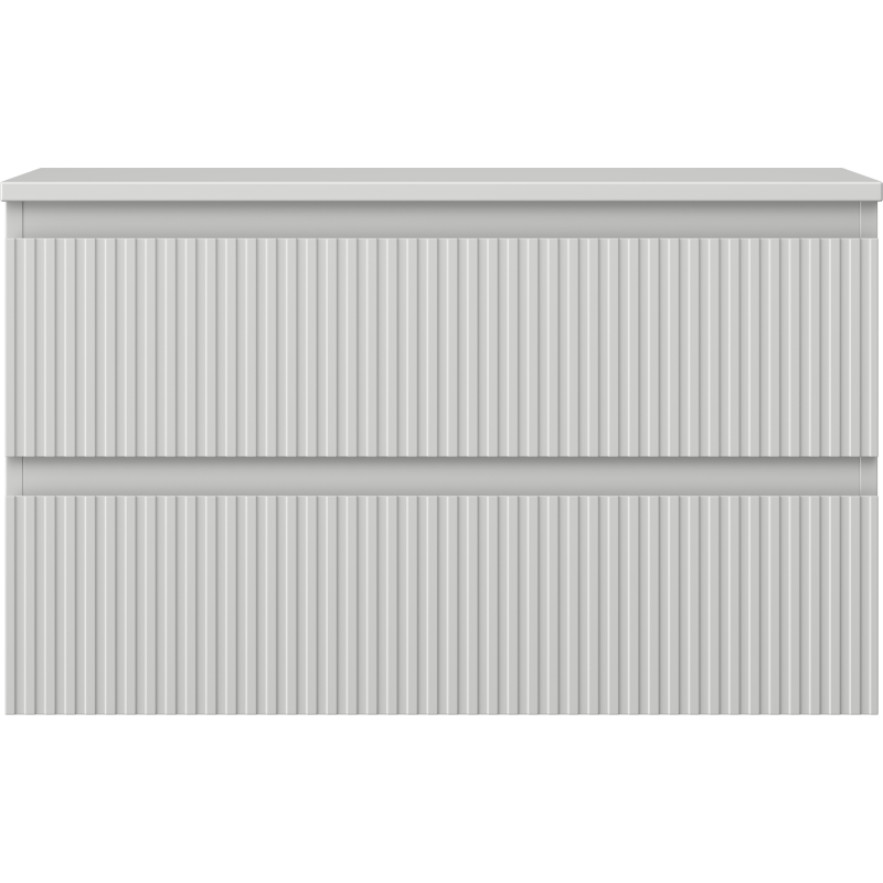 Underskap til servant Mexen Rivel 80 cm i matt grå med vertikale riller og to skuffer.