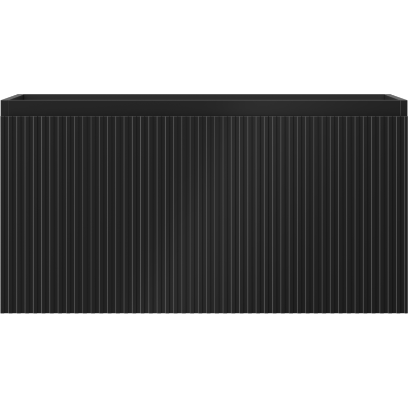 Underskap til servant i svart matt med riflet front, rektangulær form, sett rett forfra.