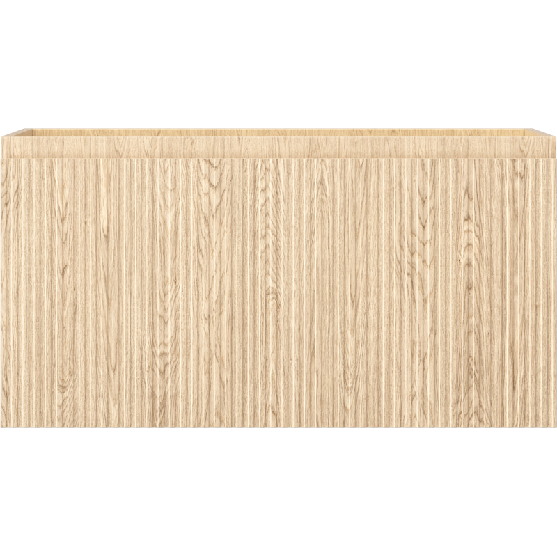 Underskap til servant i lys eik med riflet front og én skuff, sett rett forfra.