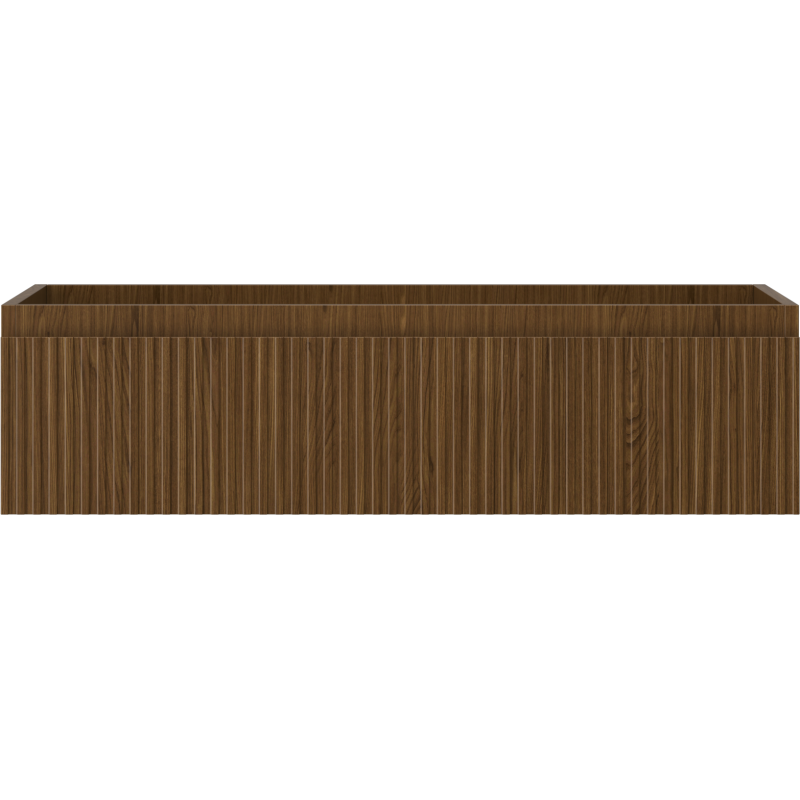 Underskap til servant i valnøtt med riflet front, 90 cm bredde, sett rett forfra uten synlige håndtak.