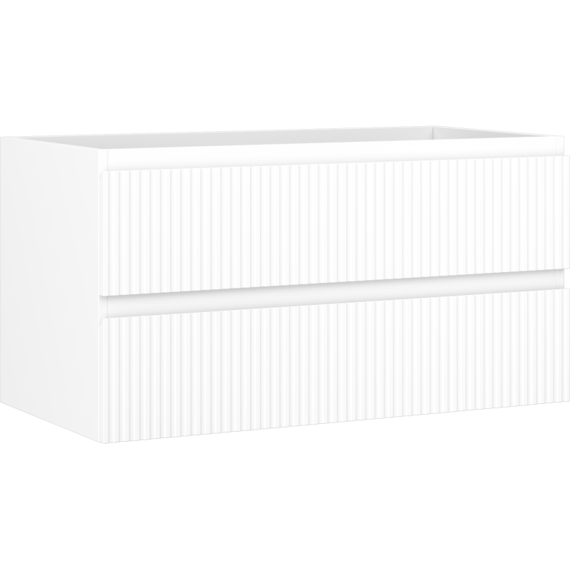 Servantskap 90 cm hvit matt med to riflete skuffer, skråvisning av Mexen Rivel 91A20-09047-2-BFF01.