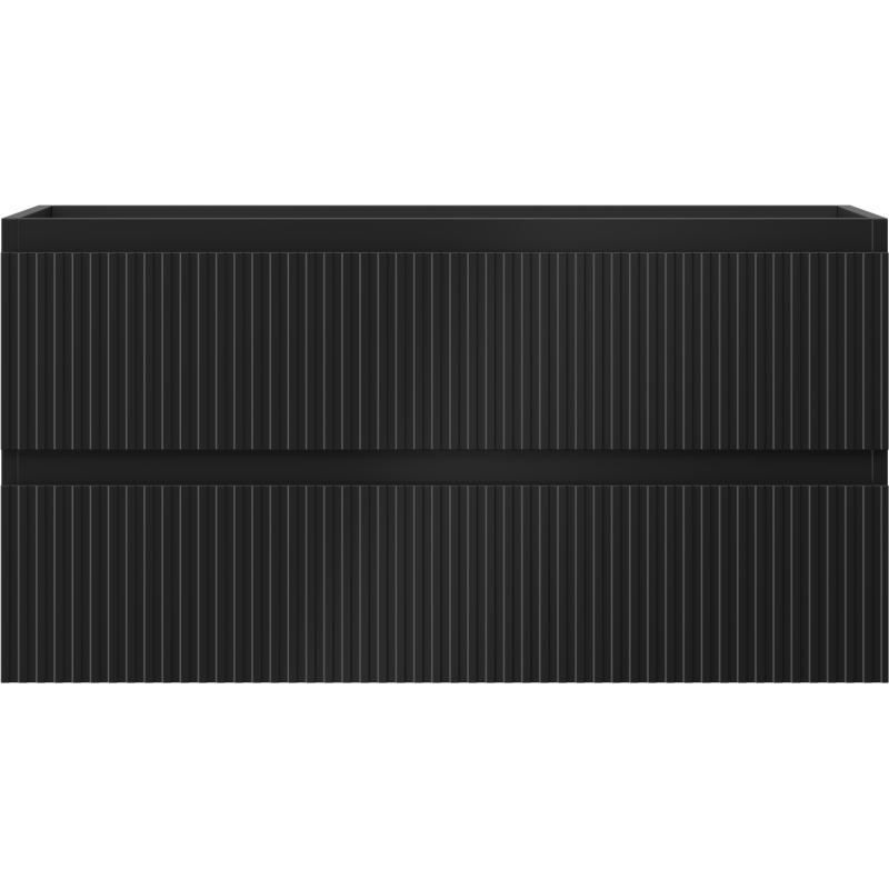 Underskap til servant 90 cm Mexen Rivel i svart matt med vertikale riller og to skuffer sett forfra.