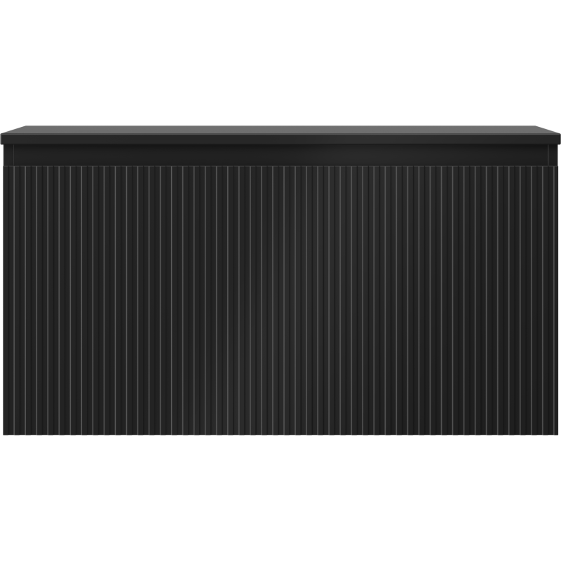 Underskap til servant 90 cm i svart matt med vertikale riller, minimalistisk front uten håndtak.