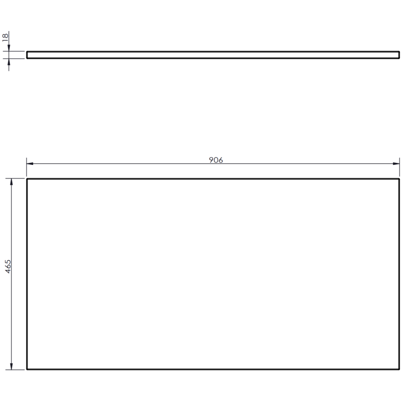 Underskap til servant teknisk tegning av panel med mål 906x465x18 mm for Mexen Rivel servantskap.