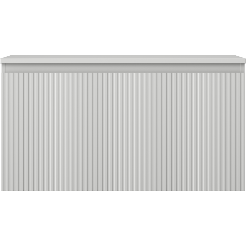 Underskap til servant i lysegrå matt finish med vertikale riller og ett horisontalt toppstykke.