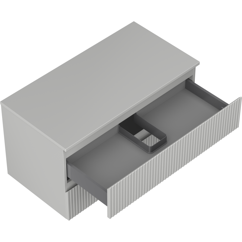 Servantskap uten vask 90 cm grå matt med riflet front, åpen skuff og avdeler, Mexen Rivel.