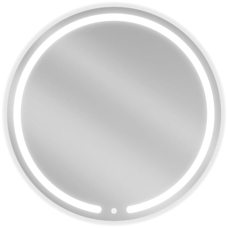 Speil med lys rundt Mexen Rose 80 x 80 cm, LED langs kanten, sett rett forfra med touch-knapp nederst.
