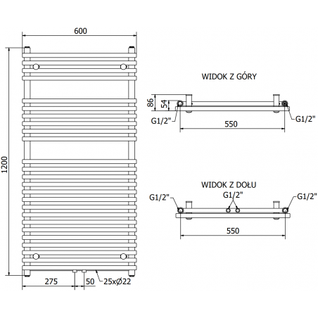 Håndkletørker Sol 1200 x 600 mm, 900 W, Hvit