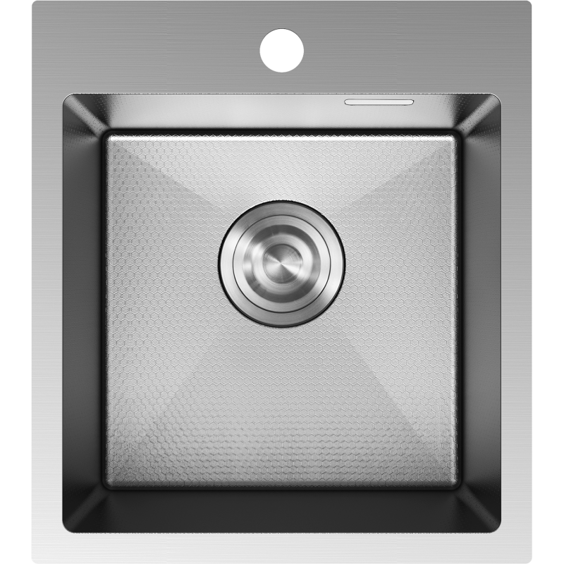 Stålvask Mexen Solix 400 x 450 mm sett ovenfra med bikubemønstret bunn og sentrert avløp.