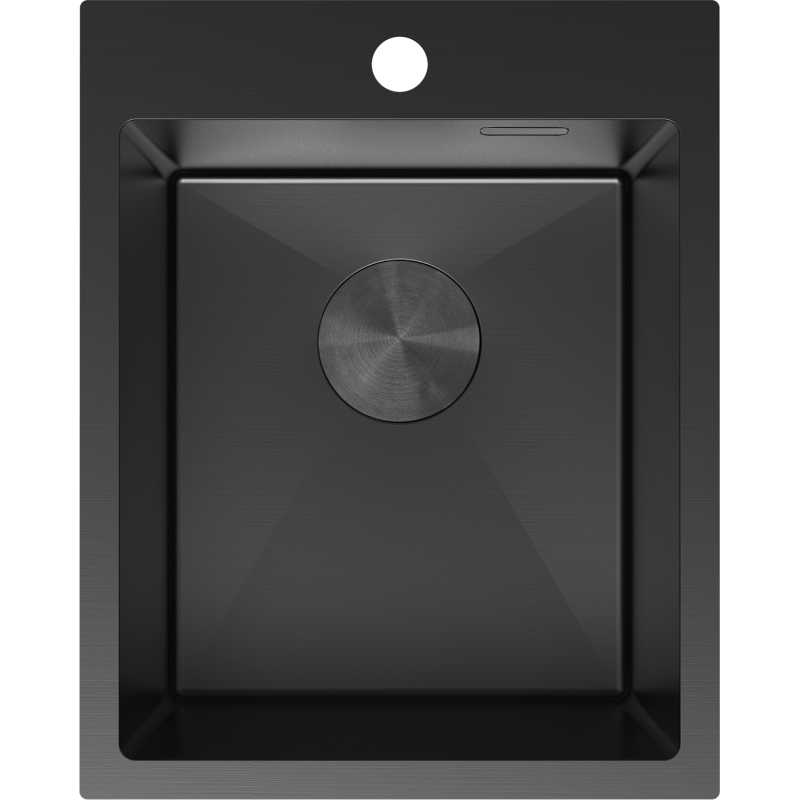 Kjøkkenvask i stål 400 x 500 mm svart med sentrert avløp, børstet finish og hull for kran.