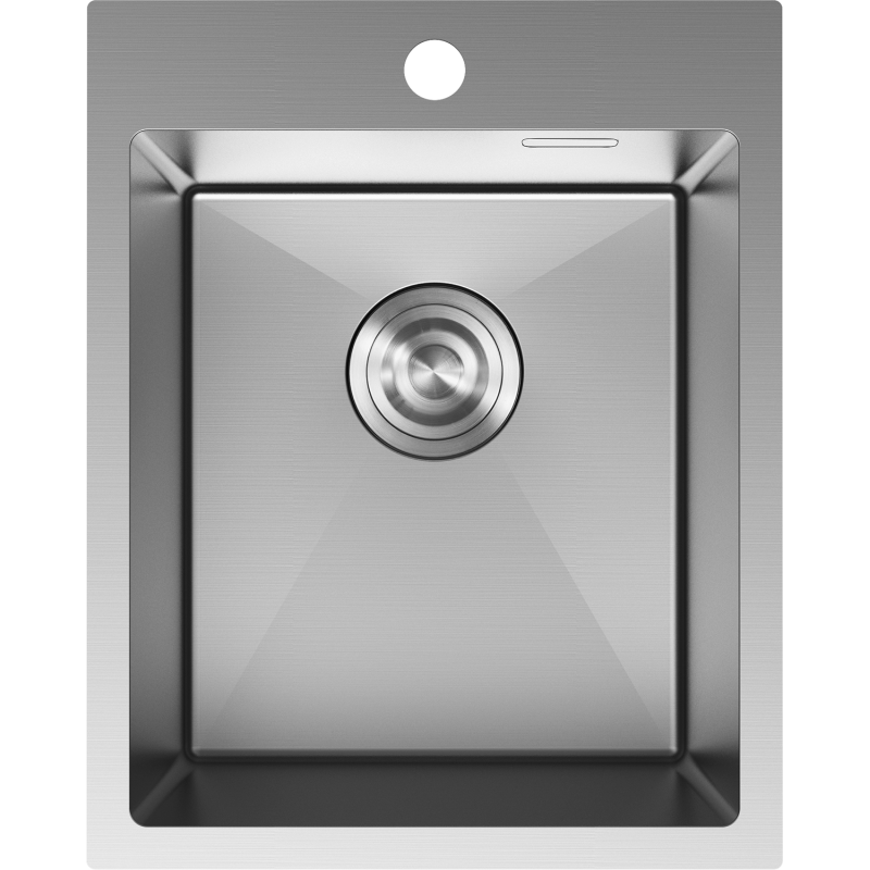 Stålvask Mexen Solix 400 x 500 mm sett ovenfra med sentrert avløp og hull for blandebatteri.
