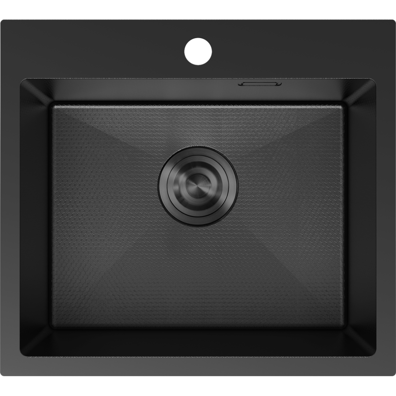 Stålvask Mexen Solix 500 x 450 mm i svart, sett ovenfra med matt overflate og sentrert avløp.
