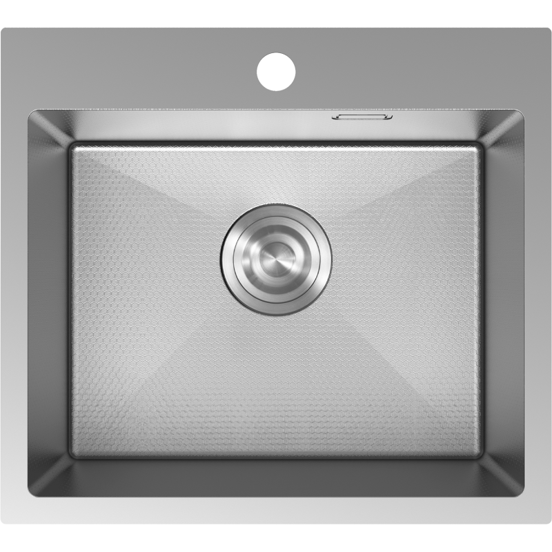 Stålvask Mexen Solix 500 x 450 mm sett ovenfra med sekskantet bunn og sentrert rund avløp.