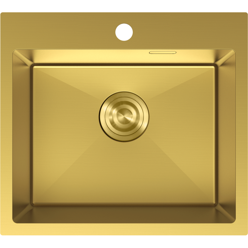 Stålvask Mexen Solix gull 500 x 450 mm sett ovenfra med sentrert avløp og hull for blandebatteri.