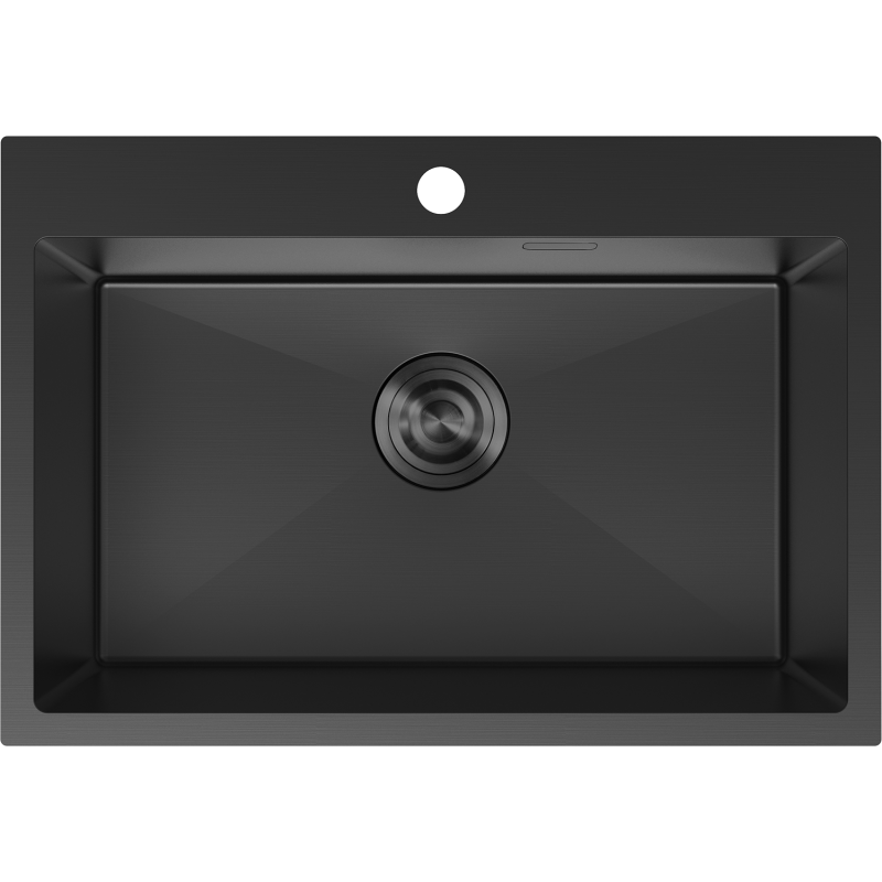 Stålvask Mexen Solix 650 x 450 mm i matt svart, rektangulær med sentrert avløp, sett ovenfra.