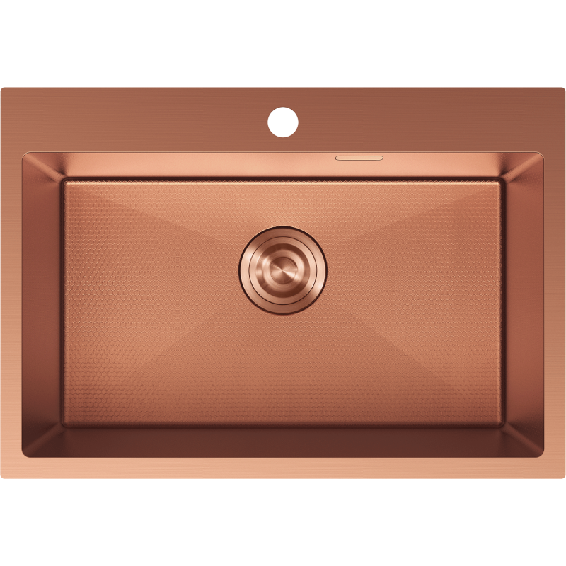 Stålvask Mexen Solix kobber 650 x 450 mm sett ovenfra med strukturert overflate og rund avløp.