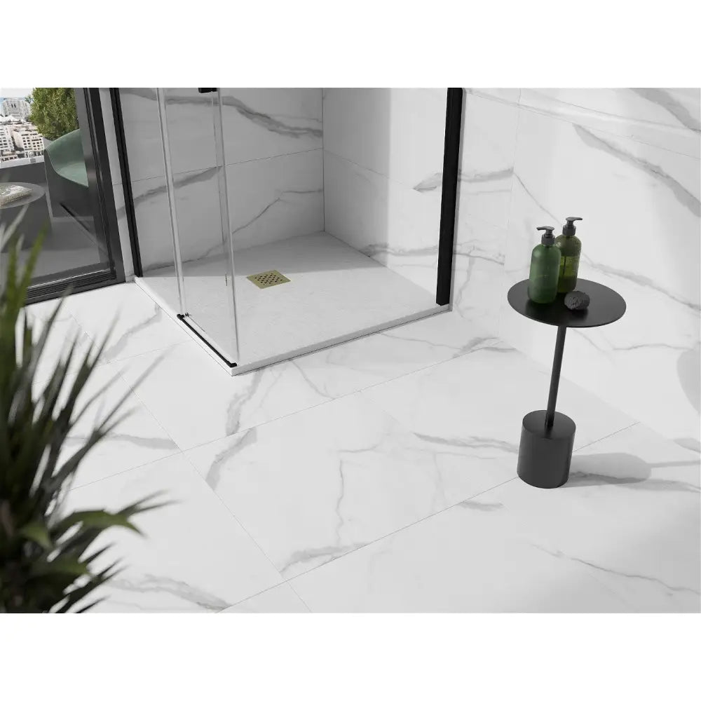 Mexen Stone + Kvadratisk Kompositt Dusjbunn 80x80 Cm Hvit med Gullfarget Deksel - 44108080-g
