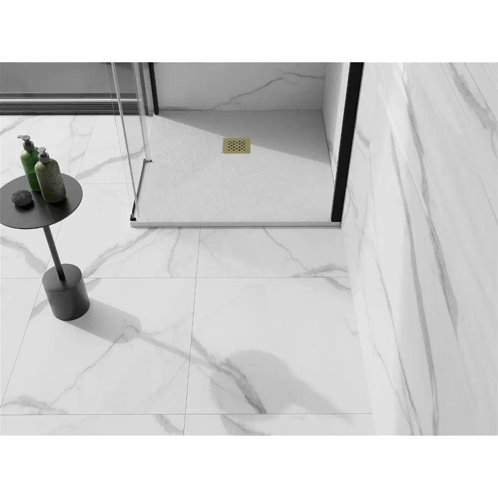 Mexen Stone + Kvadratisk Kompositt Dusjbunn 80x80 Cm Hvit med Gullfarget Deksel - 44108080-g