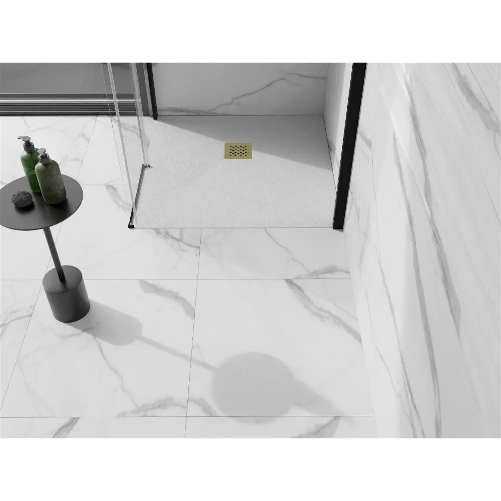 Mexen Stone + Kvadratisk Kompositt Dusjbunn 80x80 Cm Hvit med Gullfarget Deksel - 44108080-g