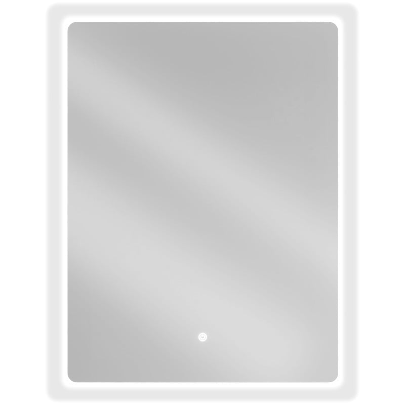 Speil med lys rektangulært LED-speil 60 x 80 cm med hvit lysramme og rund touch-knapp nederst.