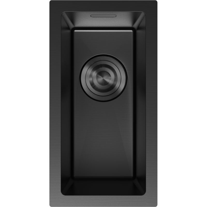 Stålvask Mexen Trixo 230 x 440 mm i svart, sett ovenfra med avrundede hjørner og sentrert avløp.