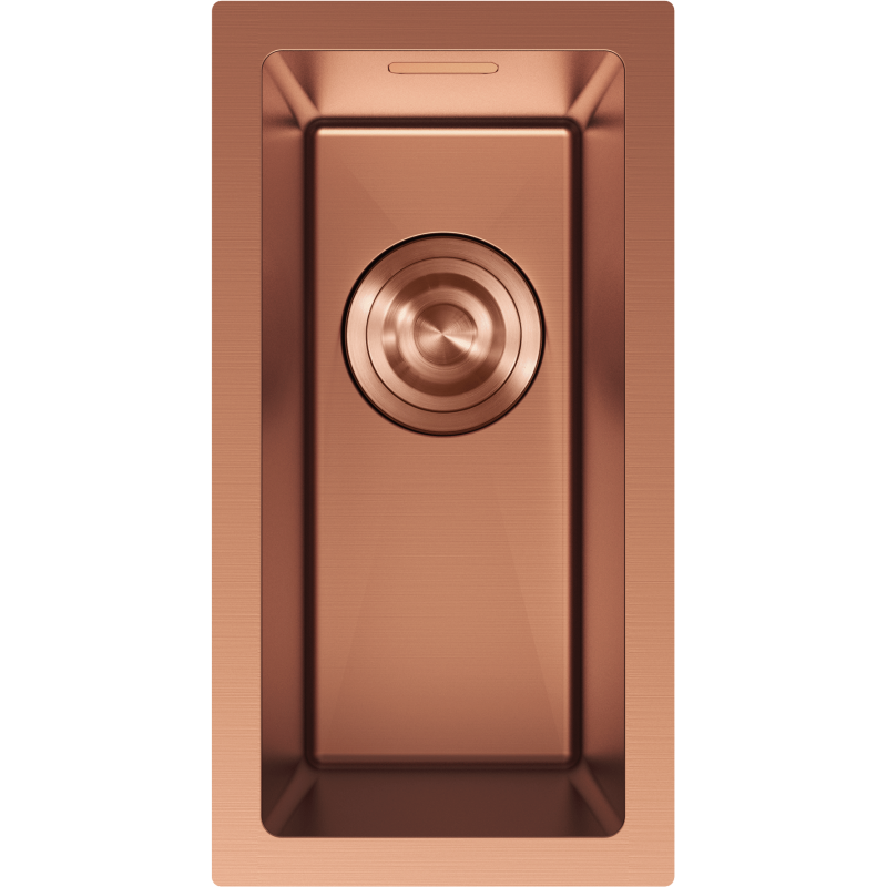 Stålvask Mexen Trixo i børstet kobber, avlang med én kum, sett ovenfra med avrundede hjørner.