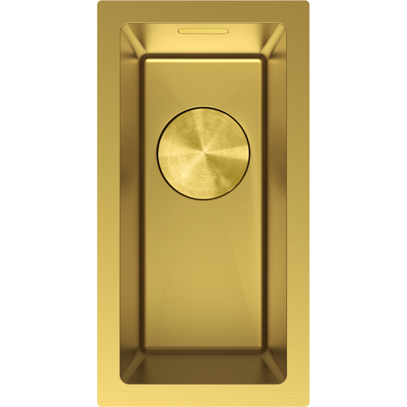 Kjøkkenvask i stål Mexen Trixo 230 x 440 mm i gull, sett ovenfra med børstet overflate.