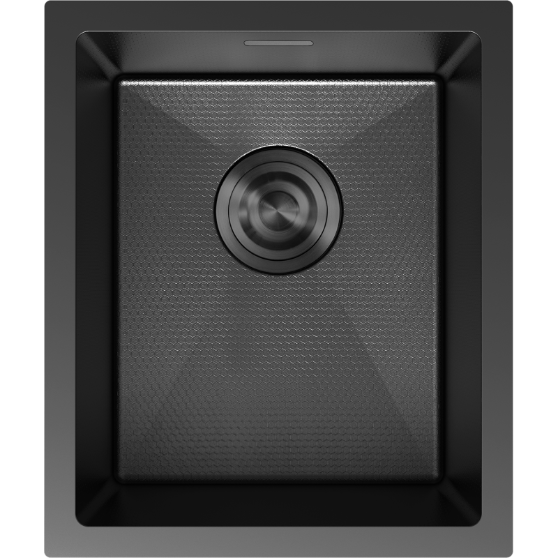 Stålvask Mexen Trixo 370 x 440 mm i svart, matt overflate, strukturert mønster, sett ovenfra.