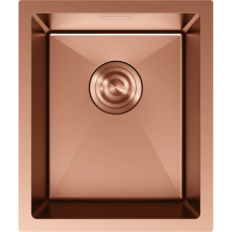 Stålvask Mexen Trixo i børstet kobber, rektangulær med sirkulært avløp, sett ovenfra.