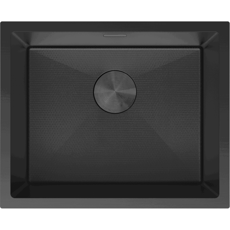 Kjøkkenvask i stål Mexen Trixo svart 540 x 440 mm sett ovenfra med matt overflate og rund bunnventil.