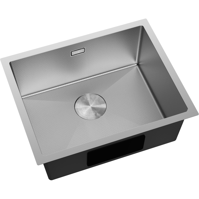 Stål Kjøkkenvask Mexen Trixo 540 x 440 mm sett ovenfra med strukturert overflate og sentrert avløp.