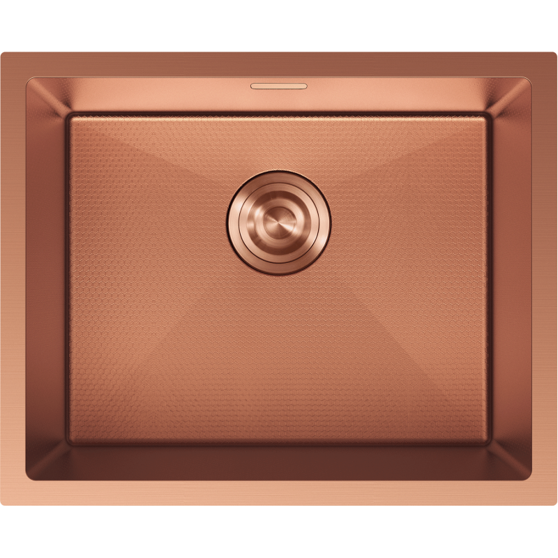 Stålvask Mexen Trixo i børstet kobber, rektangulær, sett ovenfra med sentrert avløp og riller.