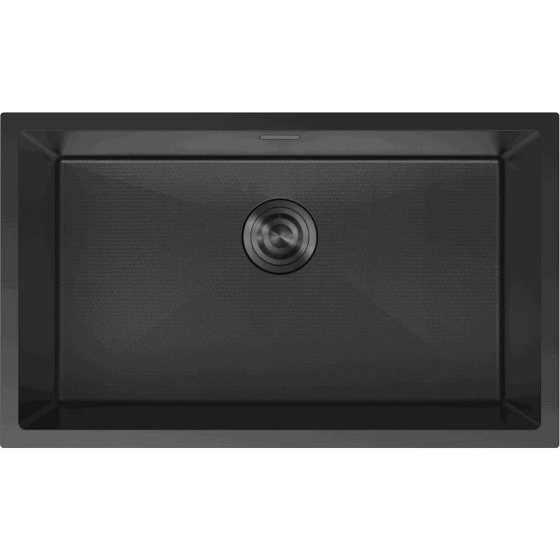 Stålvask Mexen Trixo svart, rektangulær 1 kum sett ovenfra med sentralt avløp.