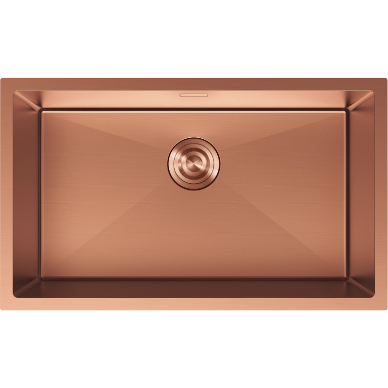 Stålvask Mexen Trixo i børstet kobber, rektangulær med sentrert avløp og rette kanter.