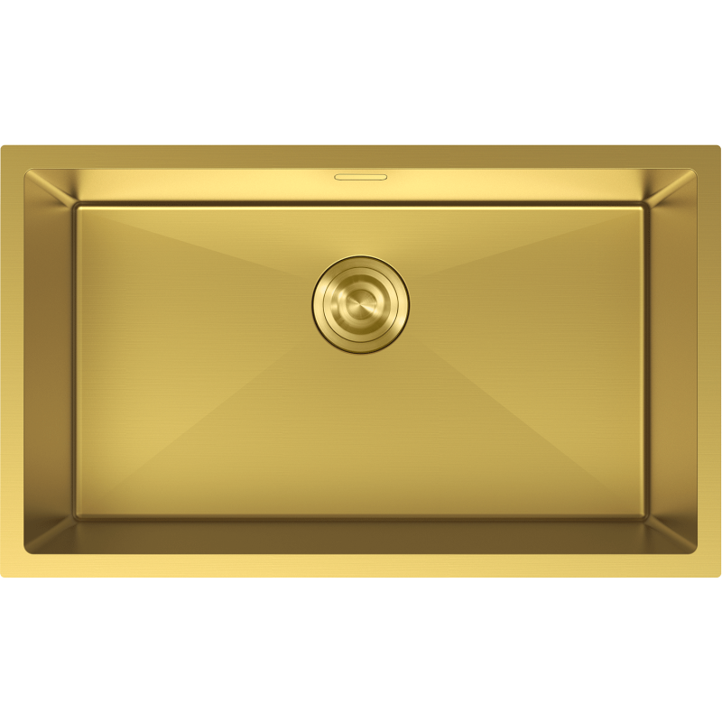 Stålvask Mexen Trixo gull 750 x 440 mm, sett ovenfra med sentrert avløp og rette kanter.