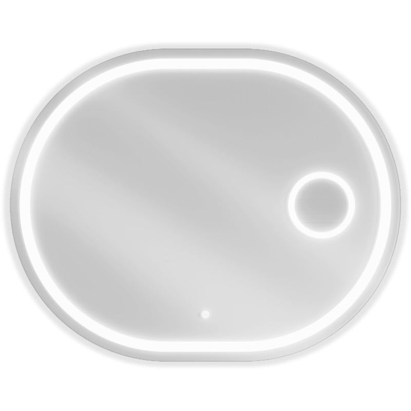Speil med lys Mexen Umba 80 x 60 cm, oval form med LED-ramme og integrert sminkespeil, sett forfra.